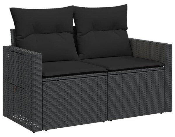 2 személyes fekete polyrattan kerti kanapé párnával
