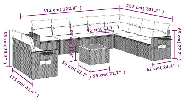 11 részes szürke polyrattan kerti ülőgarnitúra párnákkal