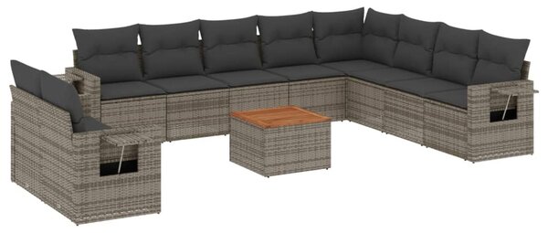11 részes szürke polyrattan kerti ülőgarnitúra párnákkal