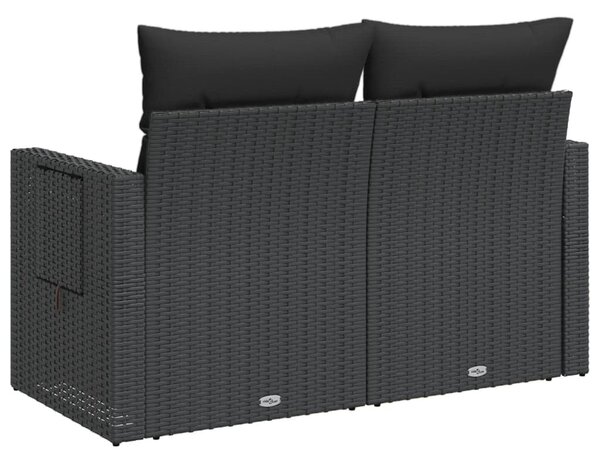2 személyes fekete polyrattan kerti kanapé párnával