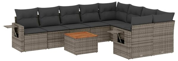 10 részes szürke polyrattan kerti ülőgarnitúra párnákkal