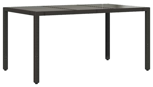 Fekete polyrattan üveglapos kerti asztal 150 x 90 x 75 cm