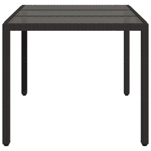 Fekete polyrattan üveglapos kerti asztal 150 x 90 x 75 cm