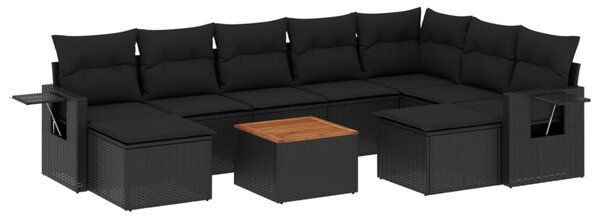 10 részes fekete polyrattan kerti ülőgarnitúra párnákkal