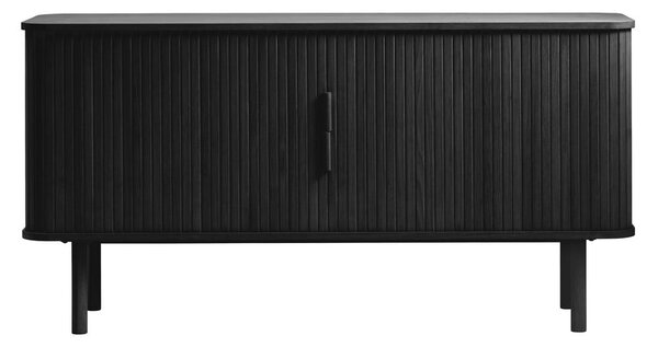 Fekete alacsony komód tolóajtóval, tölgyfa dekorral 76x160 cm Cavo – Unique Furniture