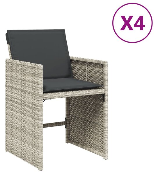 4 db világosszürke polyrattan kerti szék párnával