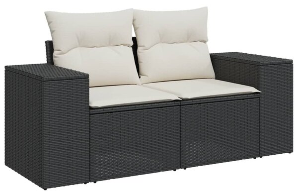 5 részes fekete polyrattan kerti kanapészett párnákkal