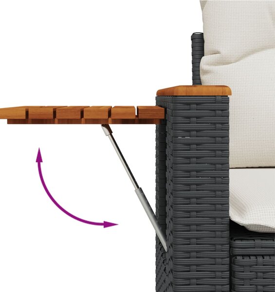 3 részes fekete polyrattan kerti ülőgarnitúra párnával