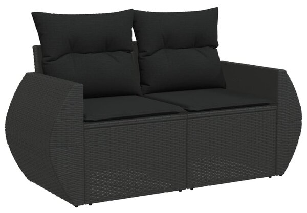 10 részes fekete polyrattan kerti ülőgarnitúra párnákkal