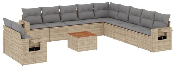 12 részes bézs polyrattan kerti ülőgarnitúra párnákkal