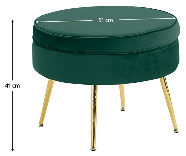 KONDELA Luxus zsámoly/puff, smaragd Velvet szövet/króm arany, Art-deco, NOBLIN TYP 1