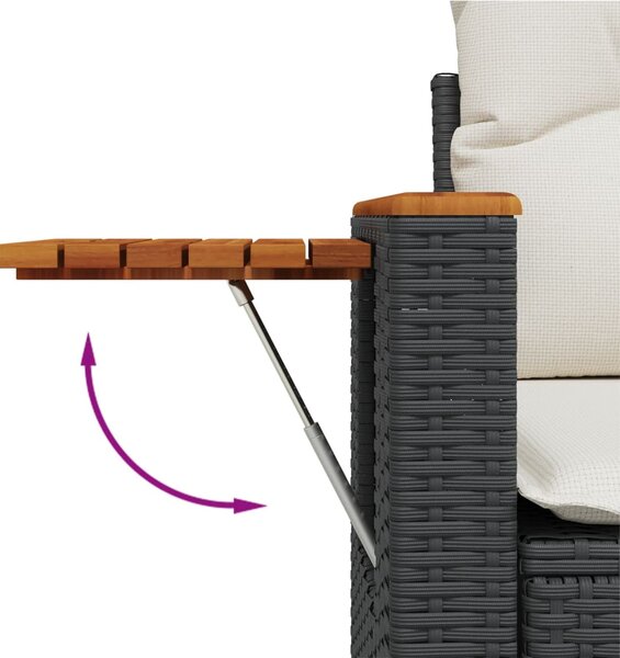 2 személyes fekete polyrattan kerti kanapé párnával
