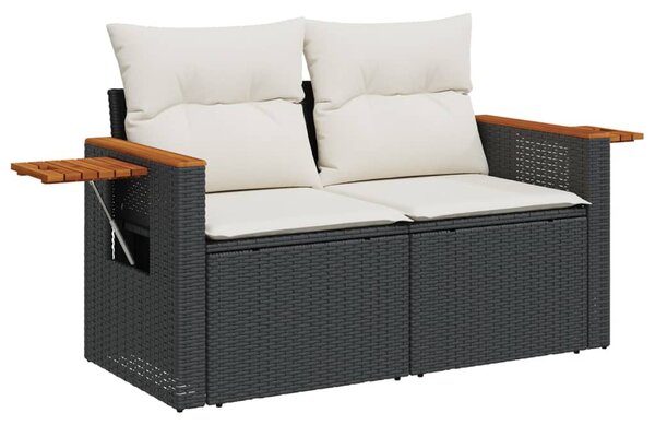 2 személyes fekete polyrattan kerti kanapé párnával