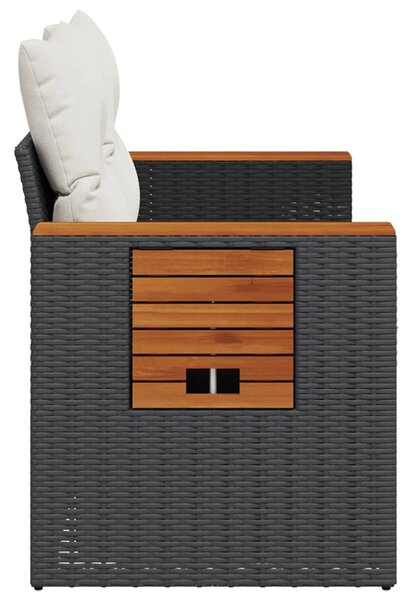 2 személyes fekete polyrattan kerti kanapé párnával