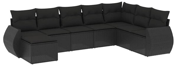 8 részes fekete polyrattan kerti ülőgarnitúra párnákkal