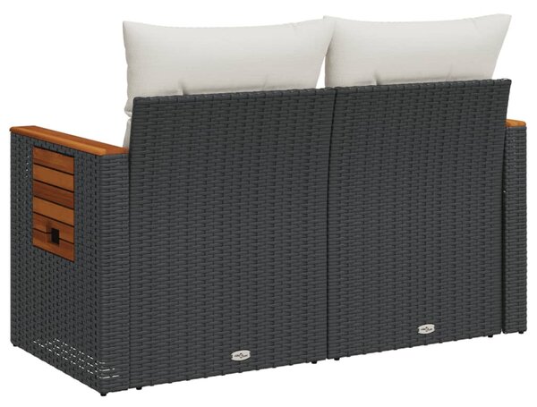 2 személyes fekete polyrattan kerti kanapé párnával