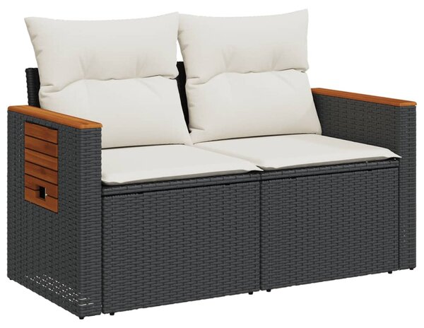 2 személyes fekete polyrattan kerti kanapé párnával