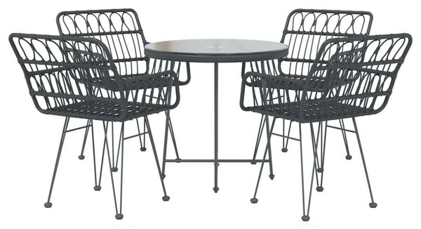 VidaXL 5 részes fekete polyrattan kerti garnitúra