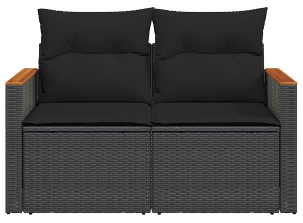 2 személyes fekete polyrattan kerti kanapé párnával