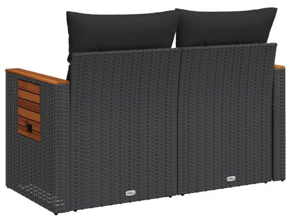 2 személyes fekete polyrattan kerti kanapé párnával