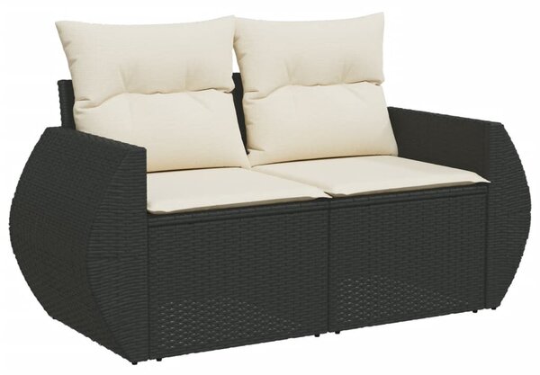 7 részes fekete polyrattan kerti ülőgarnitúra párnával