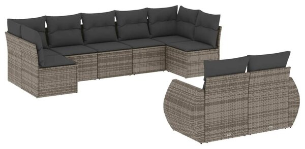9 részes szürke polyrattan kerti ülőgarnitúra párnákkal
