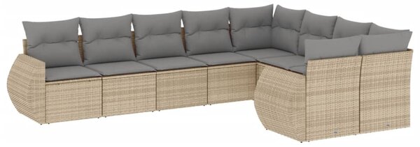 9 részes bézs polyrattan kerti ülőgarnitúra párnákkal