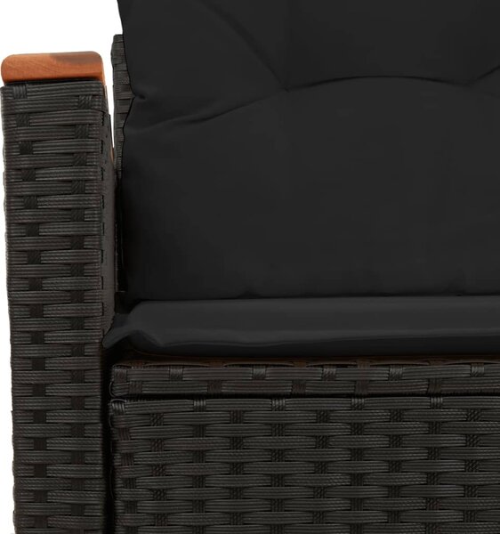 2 személyes fekete polyrattan kerti kanapé párnával