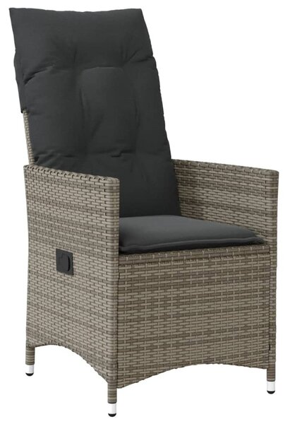 Szürke polyrattan dönthető kerti szék párnákkal