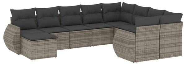 10 részes szürke polyrattan kerti ülőgarnitúra párnákkal