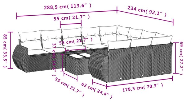 11 részes szürke polyrattan kerti ülőgarnitúra párnákkal