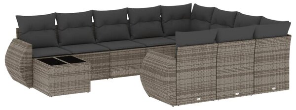 11 részes szürke polyrattan kerti ülőgarnitúra párnákkal