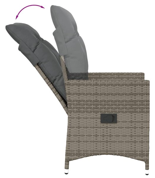 Szürke polyrattan dönthető kerti szék párnákkal