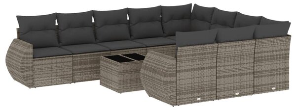 11 részes szürke polyrattan kerti ülőgarnitúra párnákkal