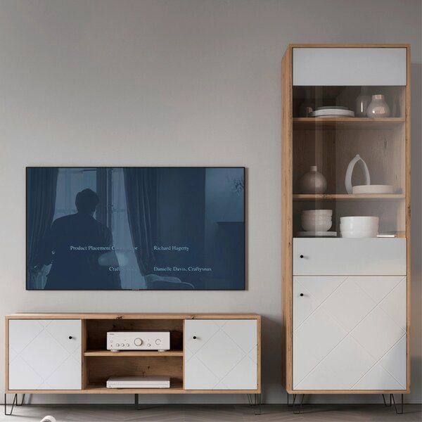 TV-szekrény 183 cm, artisan tölgy/fehér színkombinációban BACARDI