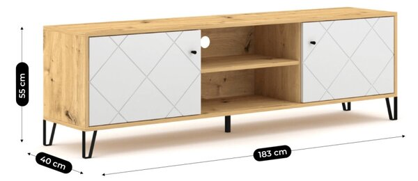 TV-szekrény 183 cm, artisan tölgy/fehér színkombinációban BACARDI