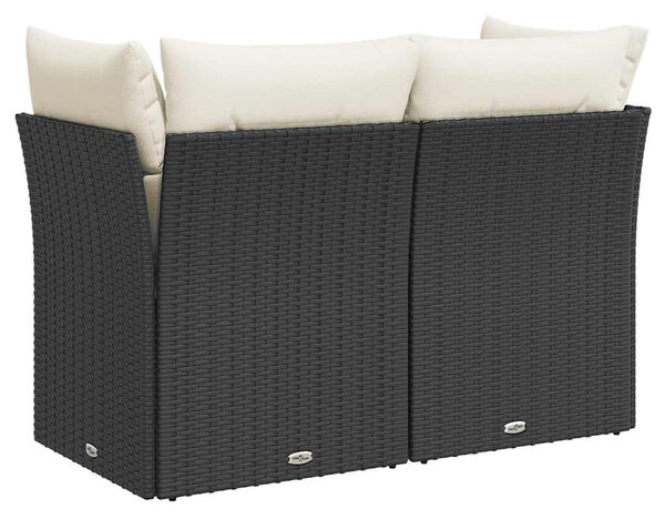 2 személyes fekete polyrattan kerti kanapé párnával