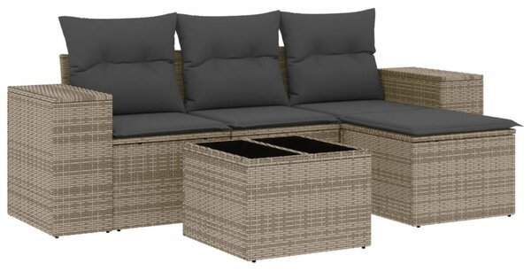 5 részes szürke polyrattan kerti ülőgarnitúra párnákkal