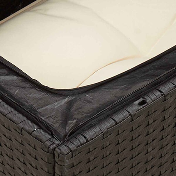 2 személyes fekete polyrattan kerti kanapé párnával