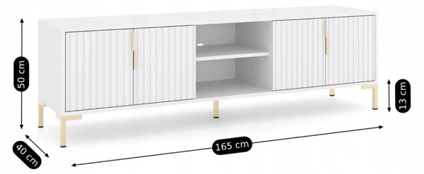 TV-szekrény 165 cm, fehér színben, bordázott fronttal TORELLO