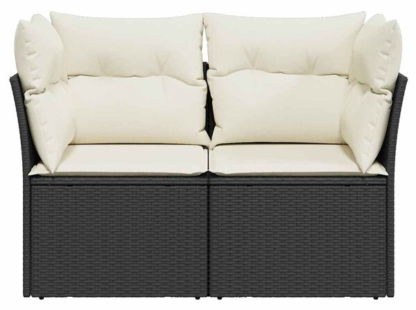 2 személyes fekete polyrattan kerti kanapé párnával