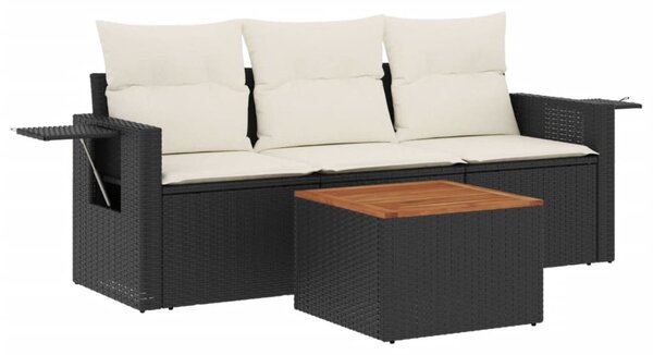 4 részes fekete polyrattan kerti ülőgarnitúra párnákkal