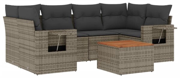 7 részes szürke polyrattan kerti ülőgarnitúra párnákkal