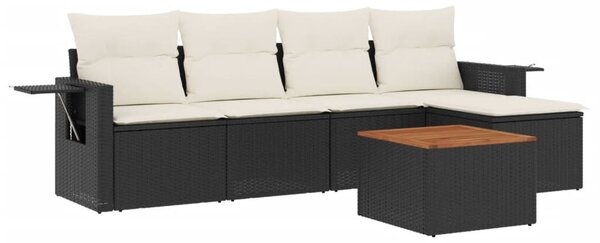 6 részes fekete polyrattan kerti ülőgarnitúra párnákkal