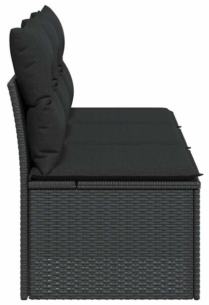 3 személyes fekete polyrattan kerti kanapé párnákkal
