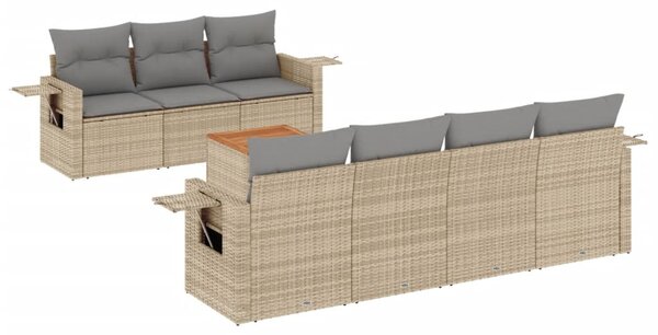 8 részes bézs polyrattan kerti ülőgarnitúra párnával