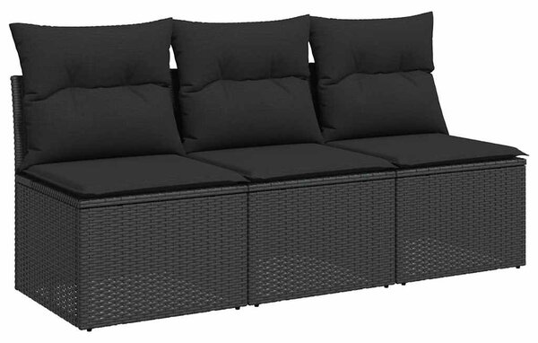 3 személyes fekete polyrattan kerti kanapé párnákkal