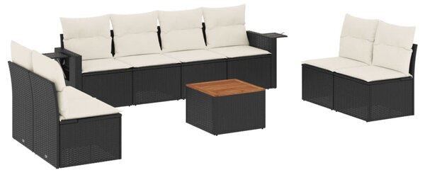 9 részes fekete polyrattan kerti ülőgarnitúra párnákkal