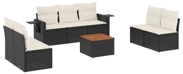 8 részes fekete polyrattan kerti ülőgarnitúra párnákkal