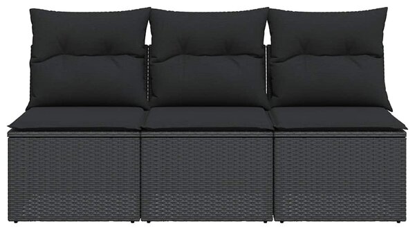 3 személyes fekete polyrattan kerti kanapé párnákkal